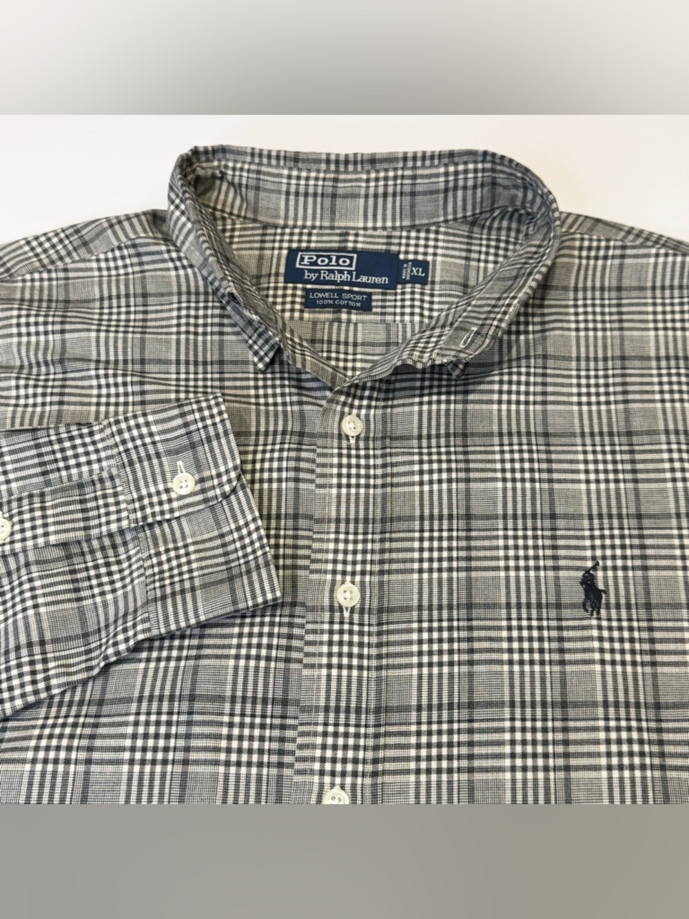 Polo Ralph Lauren Men's XL 100% Cotton Lowell Sport Pony Black Grey Plaid